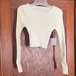 All The Ways Cream Ribbed Crop Sweater NWT
